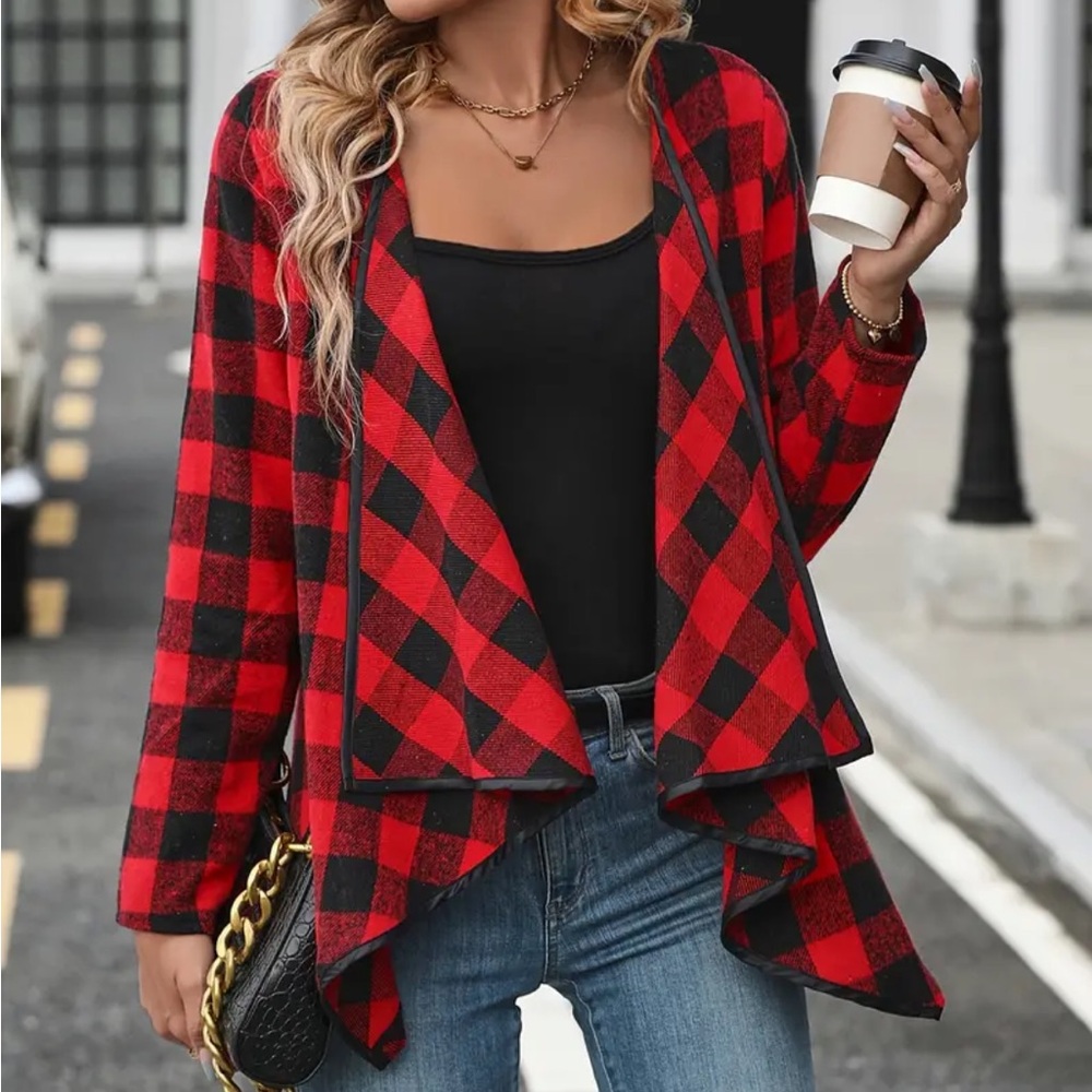 Boutine LA Red and Black Blazer with Waterfall Collar